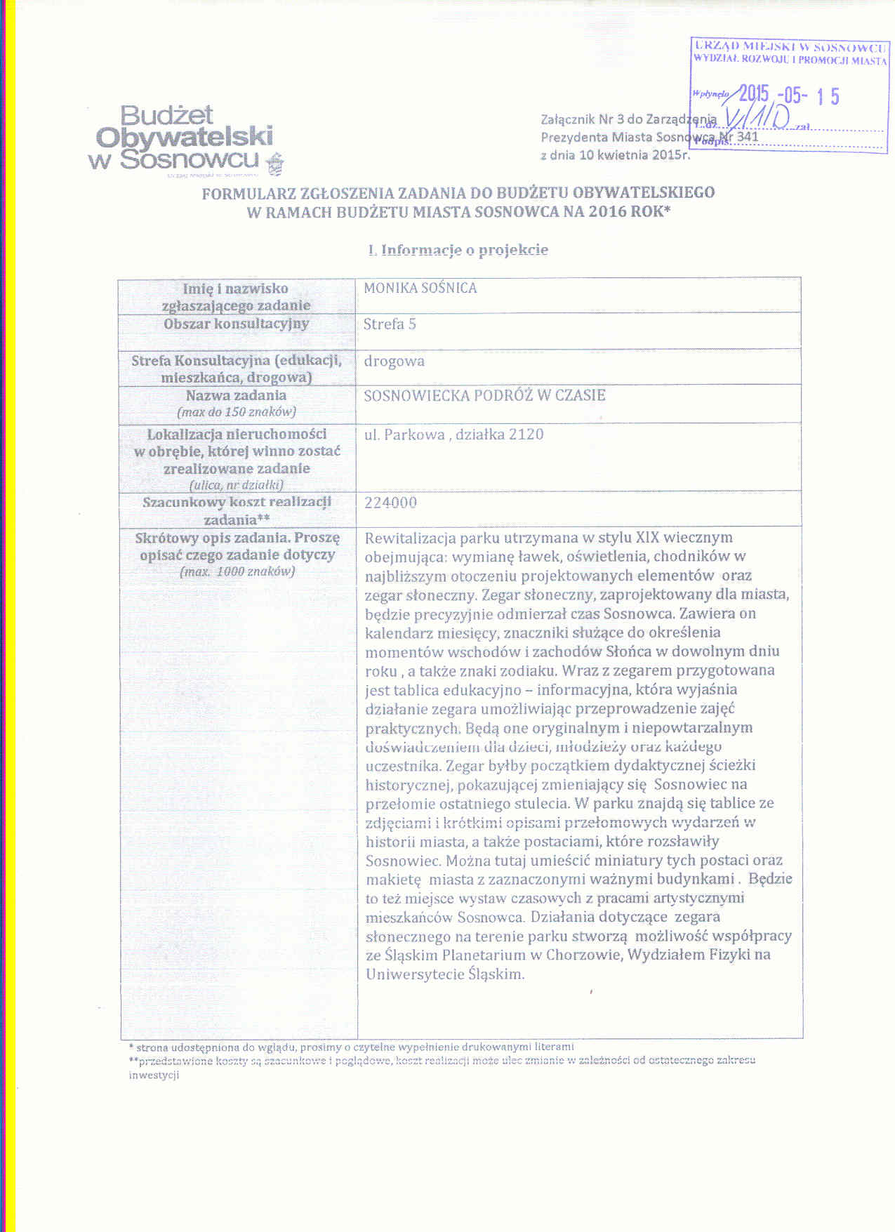 Skan formularza projektu